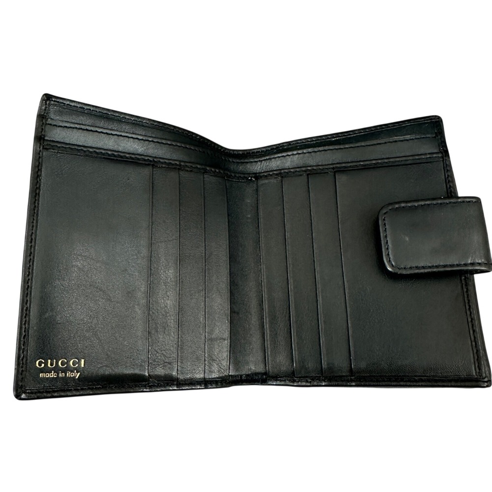 Gucci Bamboo Wallet Black Leather Bifold Snap Closure Card Holder, Used - Picture 12 of 16